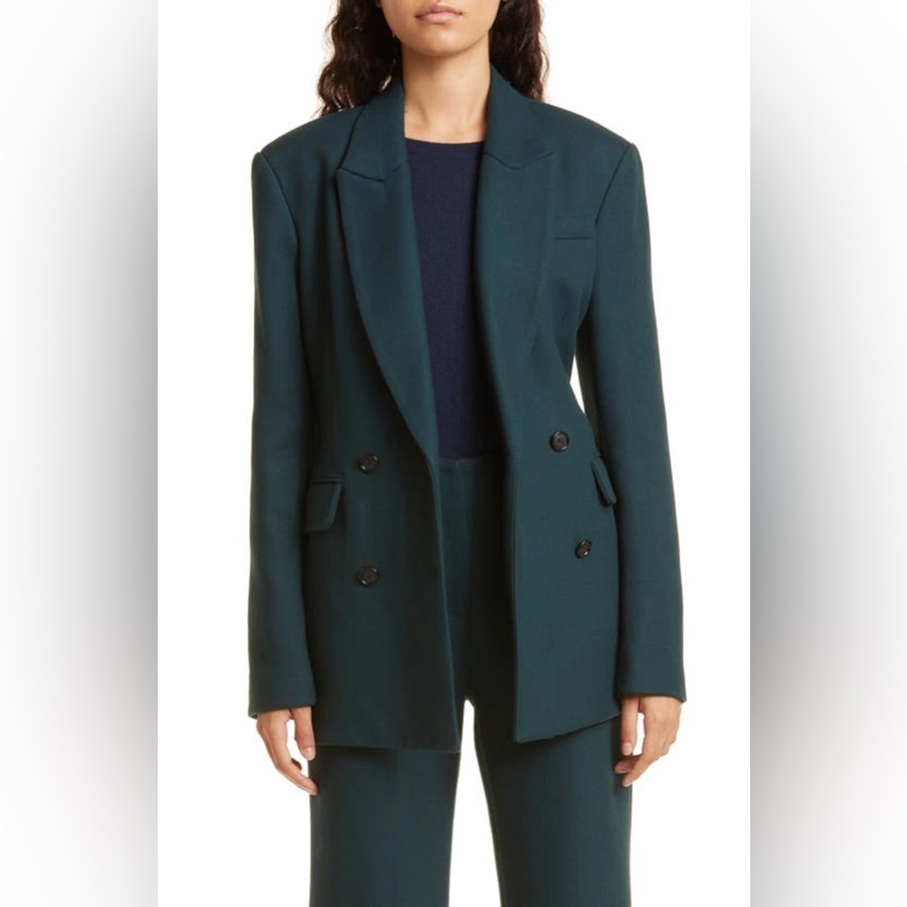 Argent Double Breasted Wool Blend Blazer in Green 14